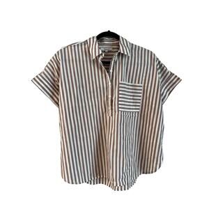 Madewell Stripe-Play Button-Up Popover Shirt Size Small Oversized Short Sleeve
